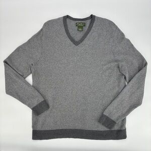 Eddie Bauer Men’s Cotton Cashmere Casual Sweater Shirt Gray V-Neck Preppy Large